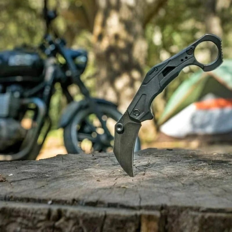 Tactical Assist Flip Knife 8Cr13Mov Washed Claw Knife Black Nylon Fiber with Pinky Ring Outdoor Hunting Survival Tool