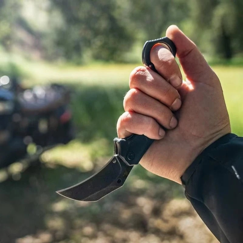 Tactical Assist Flip Knife 8Cr13Mov Washed Claw Knife Black Nylon Fiber with Pinky Ring Outdoor Hunting Survival Tool
