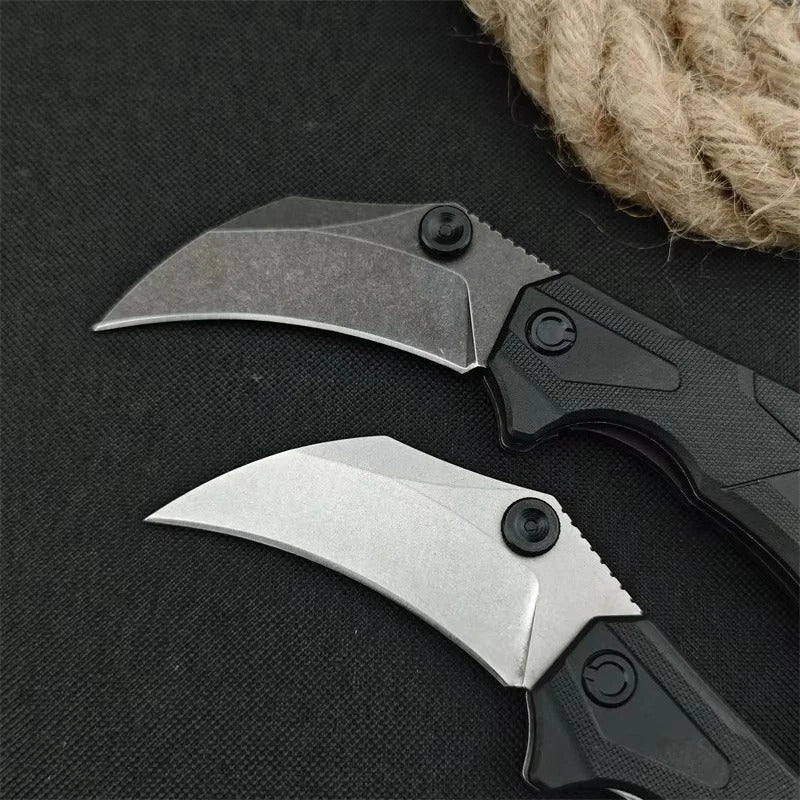 Tactical Assist Flip Knife 8Cr13Mov Washed Claw Knife Black Nylon Fiber with Pinky Ring Outdoor Hunting Survival Tool