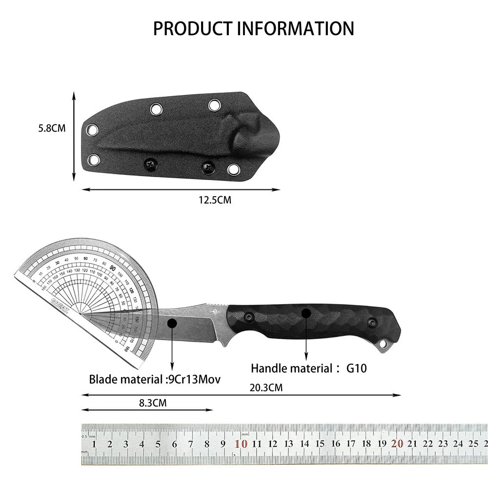 Tactical Straight Knife 3.26” 9Cr13Mov Fixed Blade Military Knife Black Handle with Sheath Wilderness Hunting Survival