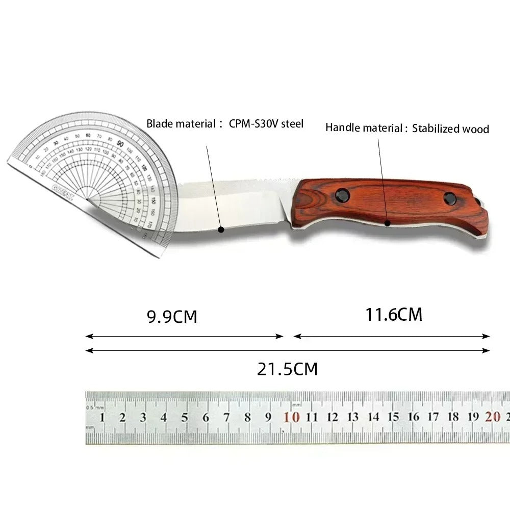 Fixed Blade Knife High Hardness S30V Steel Portable Tactical Knife Wooden Handle Durable Outdoor Hiking EDC Tool
