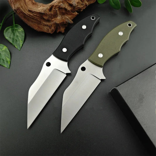 Tactical Fixed Blade Camping Knife, EDC Outdoor Hunting Survival Straight Knife Sharp D2 Blade G10 Handle with Sheath