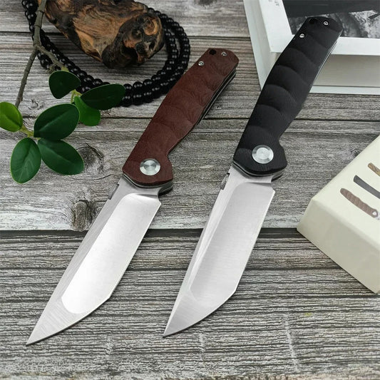 2 Colors Tactical Folding Knife D2 Blade G10 Handle with Sheath Carrying Knife Outdoor Camping Rescue Utility Tool