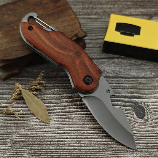 Small Pocket Folding Knife Sharp 5Cr13Mov Blade Wooden Handle Lightweight EDC Outdoor Hiking Rescue Tool Survivor Equipment
