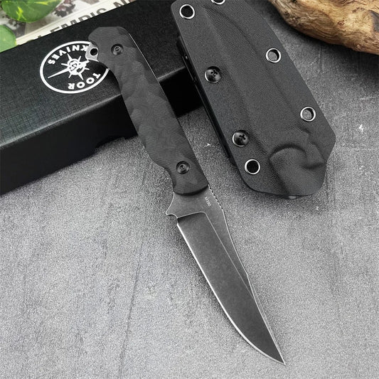 Tactical Straight Knife 3.26” 9Cr13Mov Fixed Blade Military Knife Black Handle with Sheath Wilderness Hunting Survival