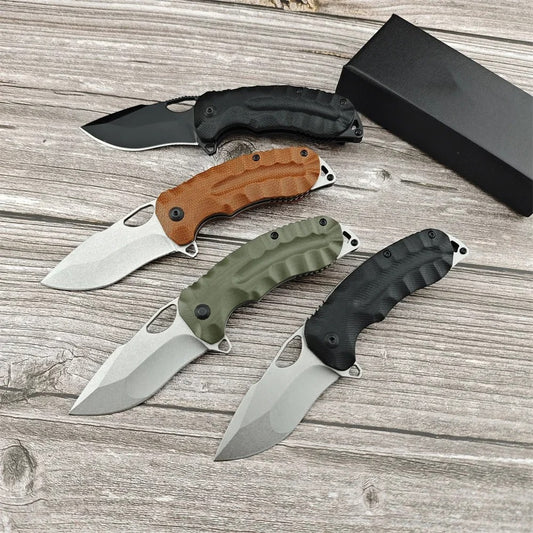 4 Colors Small Pocket Folding Knife 8Cr13Mov Satin Flat Blade G10 Handle EDC Outdoor Hiking Camping Essential Tool