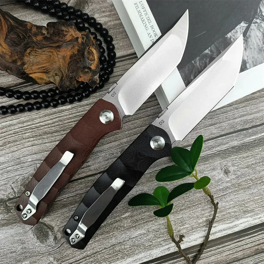 2 Colors Tactical Folding Knife D2 Blade G10 Handle with Sheath Carrying Knife Outdoor Camping Rescue Utility Tool