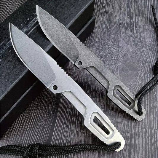 Outdoor Camping Small Straight Knife D2 Fixed Blade Stone Washed Steel Handle with K Scabbard Hunting Tactical Knife Rescue Tool